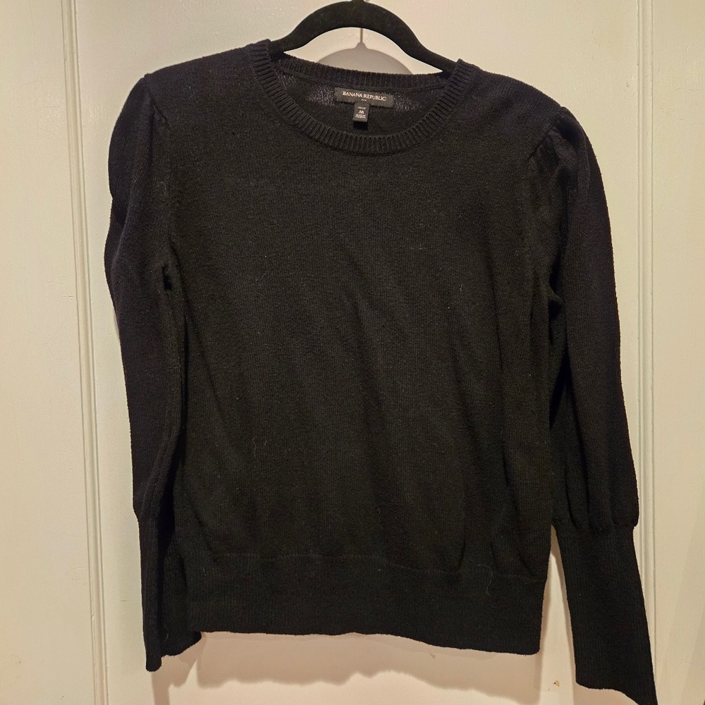 Banana Republic Black Puff Sleeved Sweater - Size Medium